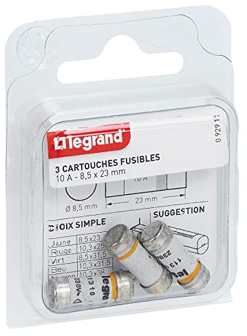 LEGRAND | Cartouches Fusibles Pour Porte-Fusibles, Sans Témoin De Fusion, Lot De 3 Cartouches 8,5x23mm, Protège Contre Courts-Circuits Et Surcharges