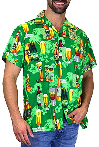 V.H.O. Funky Chemise-Hawaienne, Manche-Courte, Beerbottle, Vert, M