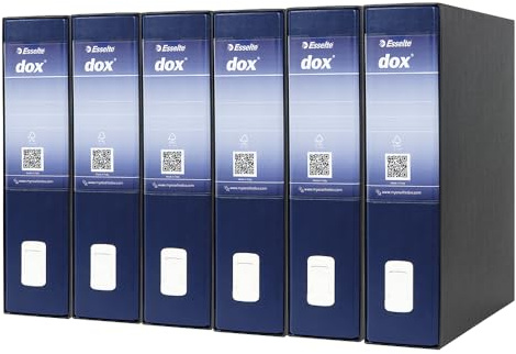Esselte DOX 2 - 6 Registratori con custodia A4 e meccanismo a leva, Raccoglitori con leva formato Protocollo (23x33cm) con Dorso da 8 cm, Blu, 85 x 352 x 288 mm, Conf.da 6 pezzi, D26204