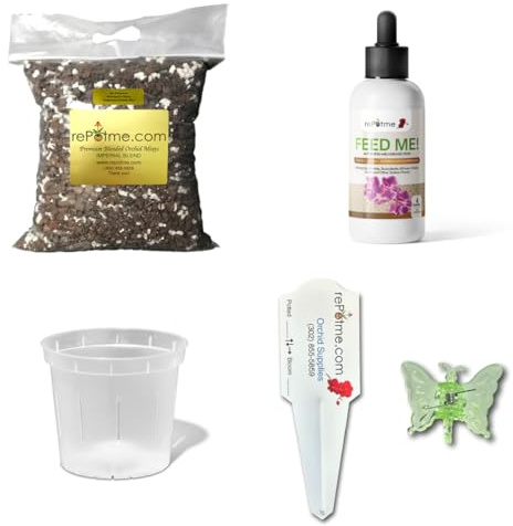 Deluxe Orchid Starter Kit - Orchid Bark - (Includes All Purpose Orchid Potting Mix, Orchid Fertilizer, Plus a 5 inch Orchid Pot, Flower Clip, and Plant Label)