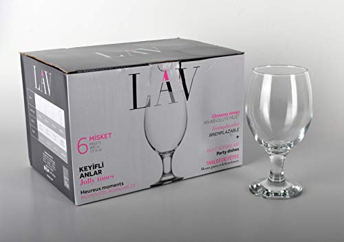 Gurallar Artcraft Misket Chalice Stemmed Beer Glasses, 14oz / 400ml - Set of 6, Soda Lime Glass, Dishwasher Safe