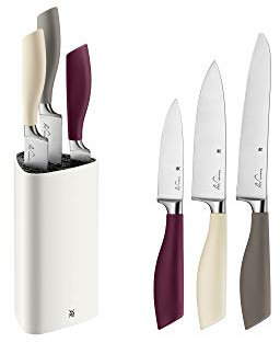 WMF ElementsJoy Messerblock mit Messerset 4-teilig, 3 Messer, Block aus Kunststoff, Spezialklingenstahl, mit Kunststoff-Bürsteneinsatz