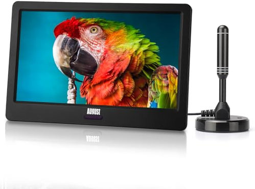 August DA900D 9 Inch Portable TV, Mini Digital Display for Tent, Kitchen, Bedroom, Freeview HD With DVB-T2, Rechargeable Battery, 12V or Mains Powered