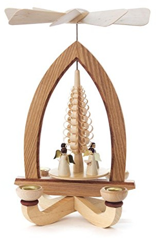 Angel Choir Christmas Pyramid, Nautural Wood Finish, 1-Tier German Christmas Pyramid - German Christmas Angels - 28cm / 11 inch