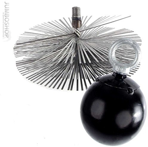 HOLZBRINK Escoba para chimenea de 200 mm de acero con muelle y peso de tracción, escoba para recoger hollín