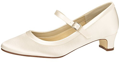 Rainbow Club Scarpe da Sposa Larissa - Décolleté da Donna, in Raso Color Crema Avorio, semplici, con Comoda Imbottitura, con Tacco a Blocco, Misura 36.5 EU (3.5 UK)