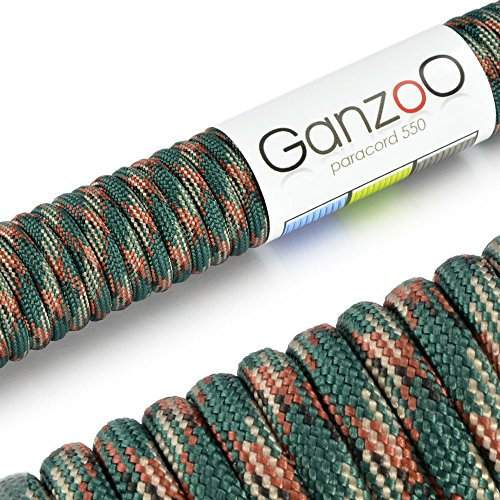 Ganzoo Paracord 550 Seil, Nylon-Polyester, 4mm, Typ 3, 30 Meter, 7 Kernstränge, Outdoor-Schnur, Allzweck-Seil, Hundehalsband, Hundeleine, Armband knüpfen, Camping, Survival - Camouflage
