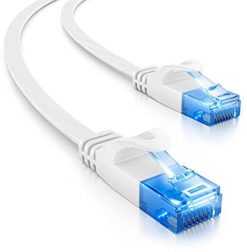 deleyCON 5m CAT6 Platt Nätverkskabel 1000 Mbit Gigabit LAN - Cat 6 RJ45 Ethernet Patchkabel Installationskabel Platt - för Internet Switch Router Modem Patchpanel - Vit