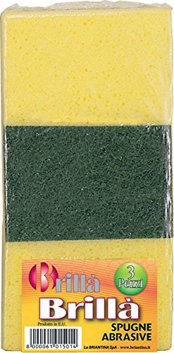 La Briantina Spugne con Fibra Abrasiva Tris Brillà, Resistenti e ad Alta Intensità, Confezione da 3 Pezzi