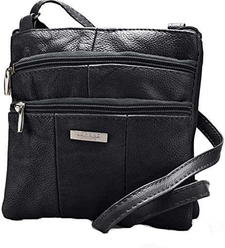 Lorenz Ladies Small Genuine Soft Leather Cross Body / Shoulder Bag (1) # 1941 - Black