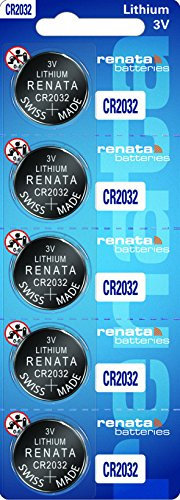 Renata CR2032 - Confezione da 5 batterie a bottone originali al litio 3 V, confezione da 5