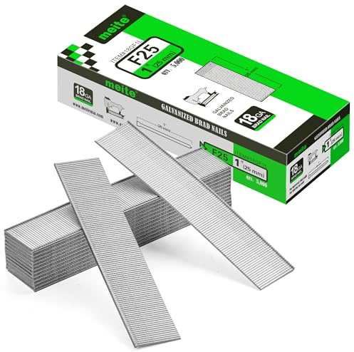 meite 18 Gauge Brad Nails 1-Inch Length F25, Galvanized Finish Ideal for Upholstery, Trims, Woodworking 5,000 PCS/Box (1 Box)