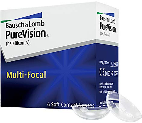 Bausch + Lomb Purevision Multifocal Monatslinsen, Gleitsicht-Kontaktlinsen, weich, 6 Stück BC 8.6 mm/DIA 14/4 Dioptrien/ADD Low