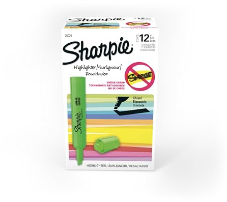 Sharpie Tank Style Highlighters, Chisel Tip, Fluorescent Green, Box of 12