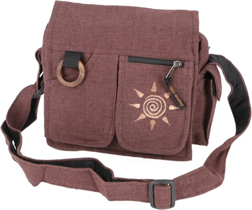 GURU SHOP Boho Schultertasche, Hippie Tasche Sonne, Vintage Umhängetasche - Sonne/Braun, Unisex - Erwachsene, 23x25x7 cm