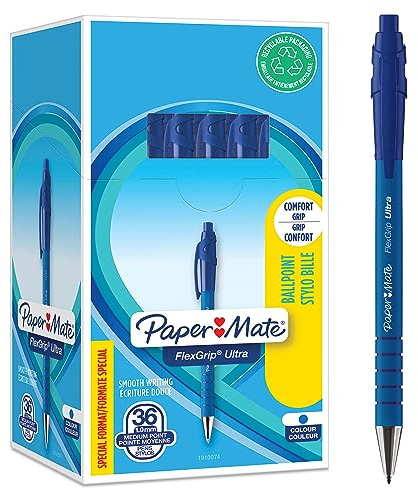 Paper Mate Flexgrip Ultra Retractable Ballpoint Pens | Medium Point (1.0mm) | Blue Ink | 36 Count