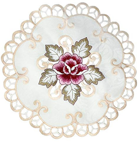 EQLEF Lace Embroidered Doilies, 4Pcs Cotton Placemats Round Cut-Out Embroidery Placemats Good Insulation Fabric Placemats for Kitchen Dining Room Party Tableware Decoration(30cm Diameter)