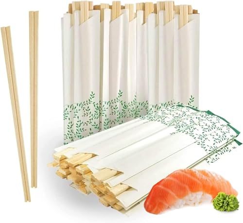 200 Pairs Wooden Chopsticks I Solid No Splinters Smooth Sturdy Chop sticks I Individually Wrapped Disposable Chopstick