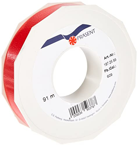 C.E. PATTBERG Cinta regalo rojo, 91 m de cinta embalar para rizar, 25 mm ancho para manualidades, decoración y envolver regalos para cualquier ocasión