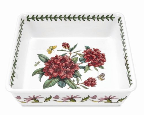 Portmeirion Botanic Garden 10 Square Baking Dish, Rhododendron Motif - Durable Porcelain Baking Dish with Chip-Resistant Glaze, Dishwasher, Microwave, Freezer, Oven Safe - Stylish Serveware
