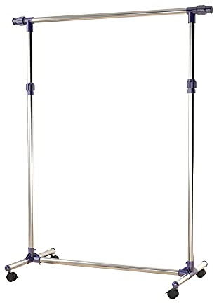 HOMCOM Appendiabiti Stender Porta abiti singolo per vestiti, in acciaio inox su ruote. Larghezza e altezza regolabili