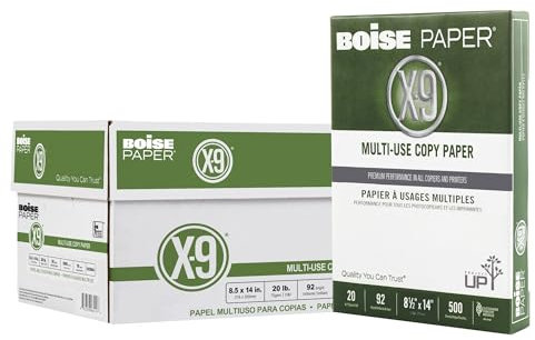 Boise® X-9® Multi-Use Printer & Copy Paper, 10 Reams, White, Legal (8.5 x 14), 5000 Sheets Per Case, 20 Lb, 92 Brightn