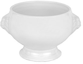 Van Well terrina in porcellana con testa di leone, 0,4 litri, colore bianco, classica terrina per zuppe o piatti one-vas, adatta al forno, al microonde e lavabile in lavastoviglie, qualità tedesca