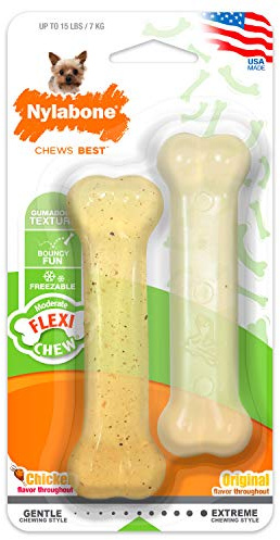 Nylabone, Mässiger Kauknochen für Hunde, Flexibler Kauknochen, Hühnergeschmack, extra klein, geeignet für Hunde bis zu 7 kg, 2er Pack