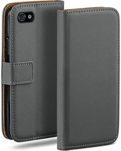 moex für iPhone 4S / iPhone 4 Hülle mit Kartenfach, Handyhülle klappbar 360 Grad Schutzhülle, PU Leder Handytasche iPhone 4S / iPhone 4 Klapphülle Flip Case, Dunkelgrau