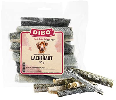 DIBO Lachshaut, 50g-Beutel, der kleine Snack oder Leckerli für Zwischendurch, Hundefutter