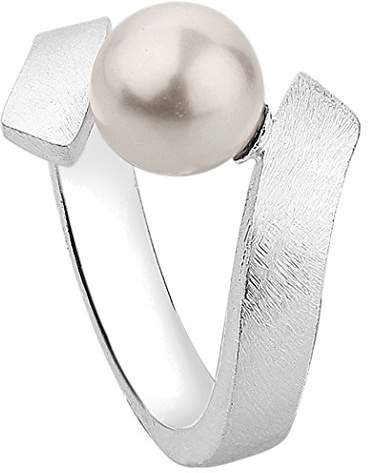 Nenalina Anillo de mujer con perla blanca realizado en plata de ley 925, mate, talla 52, 721082-300-52