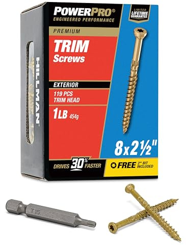 Power Pro 48632 Trim Screws, #8 x 2-1/2, All Purpose Wood, Deck, Composite, and Exterior Trim Screws, Rust Resistant, Bronze, 1lb Box, 131 pcs