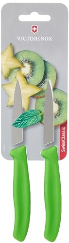 Victorinox Swiss Classic set de couteaux à fruits et légumes, 2 pièces, lame dentelée ultra-trachante, 8 cm, manche en plastique robuste, acier inoxydable, vert