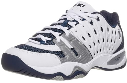 Prince Men's T22 Tennis Shoe,White/Navy/Silver,8 M US