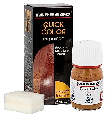 Tarrago | Quick Color 25 ml | Färbemittel für Schuhe Leder Glattleder Canvas Accessoires | Schnell trocknendes Färbemittel Schuhe repariert und kleinen Abnutzungserscheinungen schützt (Cognac 49)
