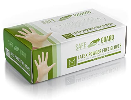 Safeguard unisex adult Latex Gloves, Box, Medium ,100 Count (Pack of 1)