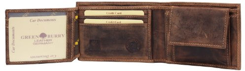 Greenburry Vintage Herren Leder Börse Geldbeutel Querformat Braun