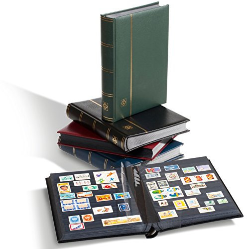 LIGHTHOUSE – “PREMIUM” Bonded Leather Cover Stockbook for Stamps - 32 Black Cardstock A4 Pages with Clear Strips and Double Linen Hinges - Red