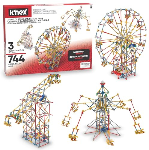 K'NEX 17035 Thrill Rides 3-in-1 Classic Amusement Park Building Set, 744 Piece Kids Building Set for Creative Play, Hours of Fun Making Three Fair Ground Rides, Suitable for Boys and Girls Aged 9+
