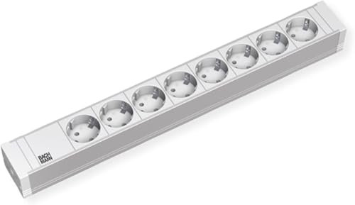 Bachmann Steckdosenleiste 19'' Zoll PDU 8-Fach 1,5 HE 2m Kabel Mehrfachsteckdose für Serverschrank Rack Grau 333.601 (inkl. 2X Befestigungswinkel)