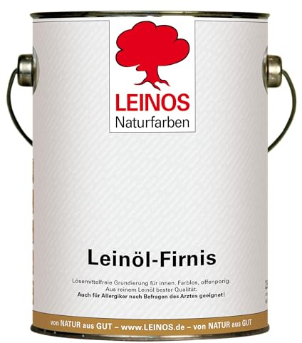 LEINOS Leinöl-Firnis 230 – 2,5 L für innen und außen – offenporige Grundierung für stark saugende Untergründe wie Hirnholzparkett, Kork, Terracotta – lösemittelfrei – ohne Filmschutz außen
