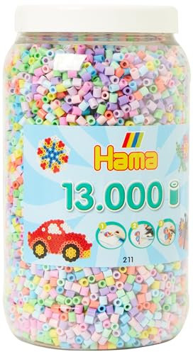 Hama Perlen 211-50 Bügelperlen-Dose mit ca. 13.000 Midi Bastelperlen mit Durchmesser 5 mm im Pastell-Mix, kreativer Bastelspaß für Kinder und Jugendliche, Klein, Pastellfarben