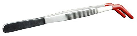 TropicShop Futterpinzette - Edelstahlpinzette mit Schutzgummi (abgewinkelt, ca. 30cm)