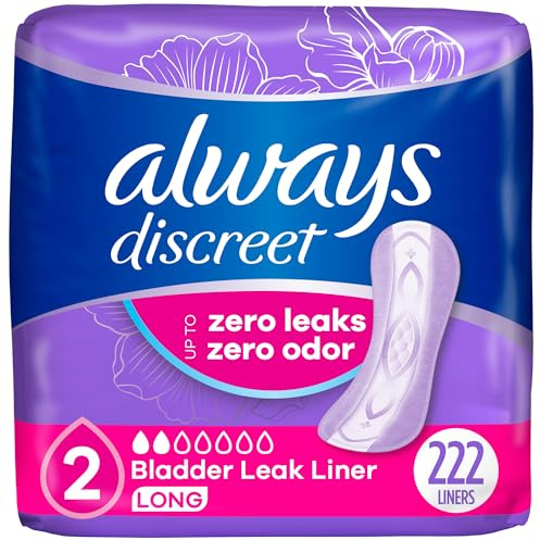 Always Discreet Incontinence Panty Liners for Women with Bladder Leaks, Size 2, Very Light Absorbency, Long Length, 111 CT x 2 Packs (222 Total Count) (Packaging May Vary)