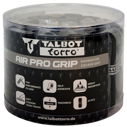 Talbot Torro Grip Air Pro, Overgrip in PU, per Racchette da Badminton, Squash e Ping Pong, 90 x 2,5 cm, Spessore 2,0 mm, Scatola Grande con 24 Bande