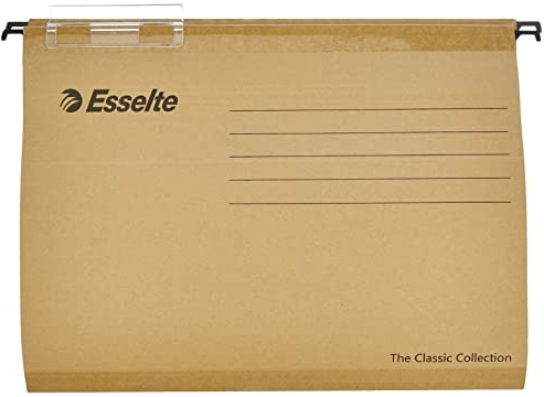 ESSELTE 93290 - Carpetas colgantes Kraft natural 230 gr. acceso vertical visor corto rígido lomo V DIN A4 (caja 50 ud.) color natural