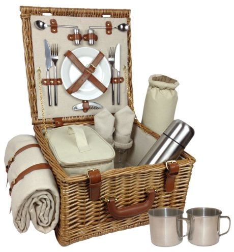 Red Hamper Unisex Deluxe Voll ausgestattete traditionelle Picknick-Korb, Braun, Medium / 2 Personen Picknickkorb, Größen: (L x B x H) 380 x 380 x 210 mm