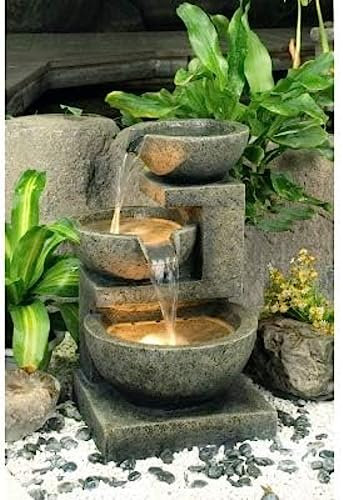 Primrose 62cm Kendal Granite 3 Tier Cascading Bowls Water Feature Fountain with LED Lights