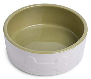 Petface Ceramic Dog Bowl with Bone Design, Cream/Green, 15 cm (Pack of 1)