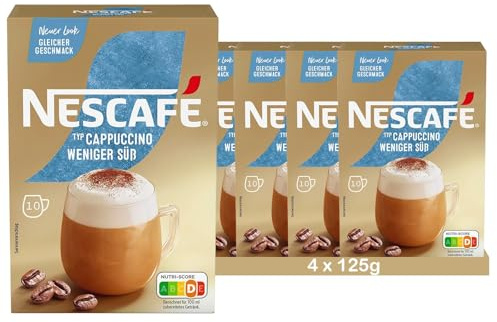 NESCAFÉ Guld typ cappuccino mindre sötma, dryckespulver från snabbbönkaffe & kaffevita, lösliga kaffepinnar, förpackning med 4 (à 10 x 12,5 g pinnar)
